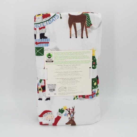 Pottery Barn Kids Organic Flannel Jolly Santa Toddler Sheet Set NEW - Picture 4 of 8